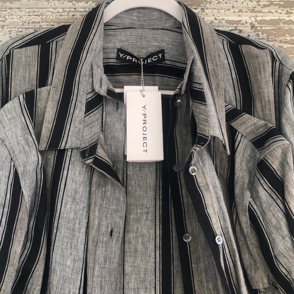 Y / PROJECT Linen Stripe Tie-front Maxi shirt dress M - Picture 5 of 6